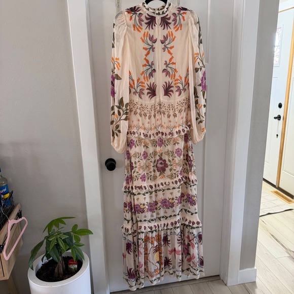 Farm Rio Winter Garden Ruffle Long Sleeve Maxi Dress Cream Floral Boho Size XS - Picture 2 of 9